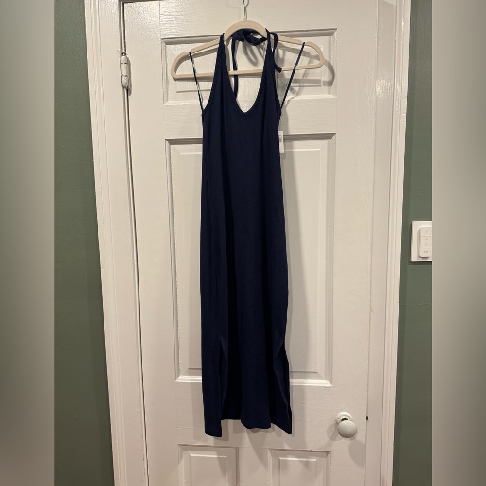 Old Navy Women’s Navy Blue Fitted Halter Rib-Knit Midi Dress NWT - Picture 2 of 7